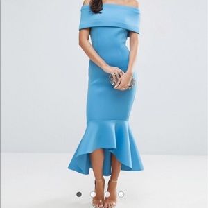 MAKE OFFER- ASOS Blue Deep fold pephem dress